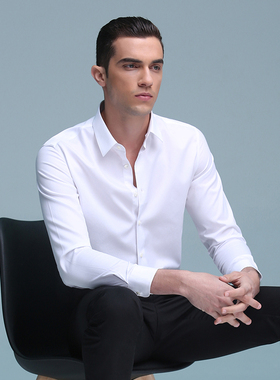 鲁泰旗下品牌男修身纯棉DP免烫100支高支高密商务长袖衬衫白衬衣