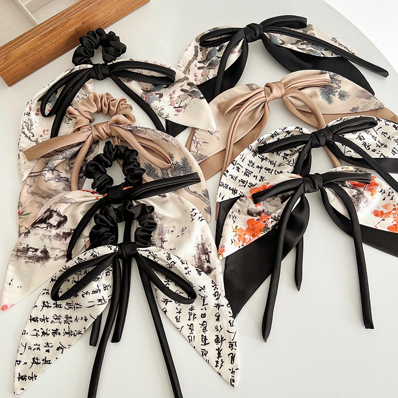 2023新款中国风半扎发后脑勺马尾发圈新中式水墨蝴蝶结发夹女头饰