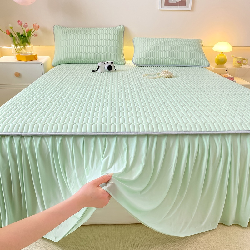A类乳胶凉席三件套简约风床裙款床单人空调床垫冰丝席子可机水洗