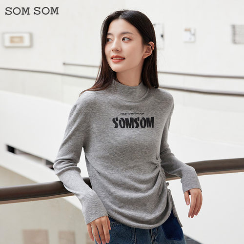 SOMSOM/索玛秋冬设计感小众抽绳木耳立体洋气半高领针织衫女长袖