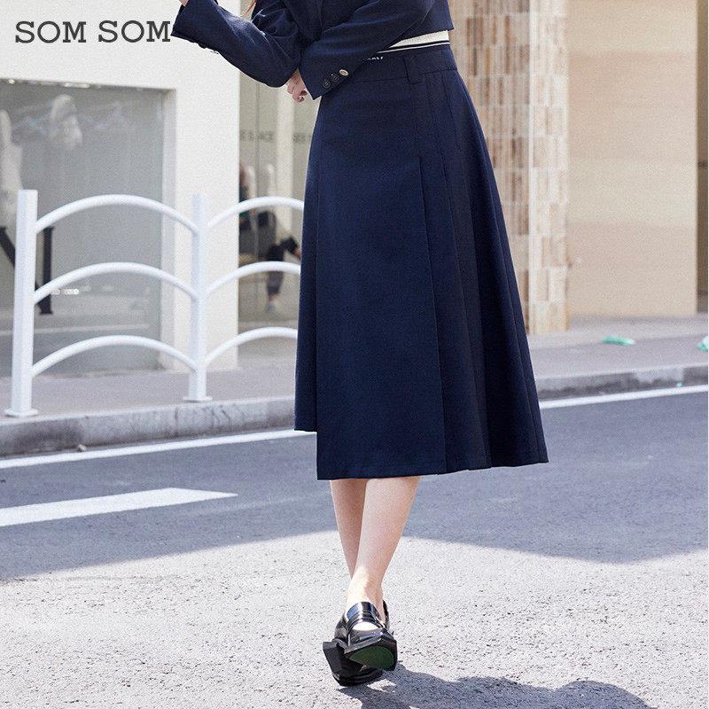 SOMSOM/索玛秋季高腰不规则百褶裙纯色高腰通勤百搭半身裙,女装/女士精品,半身裙,淘宝优惠券,粉丝福利购,淘宝优惠卷
