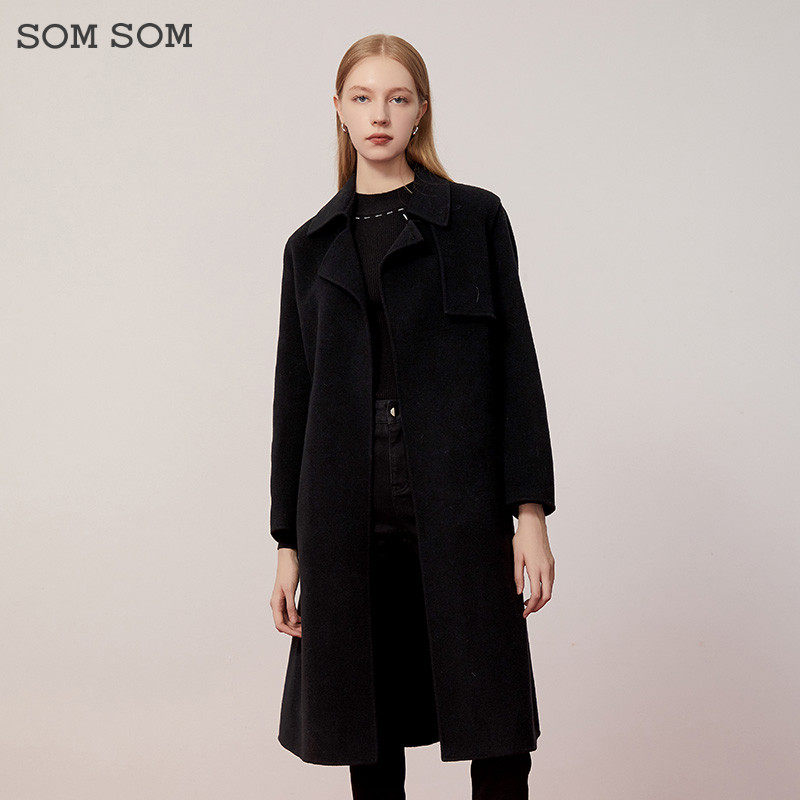 SOMSOM/索玛羊毛复古赫本风呢子大衣女高级感长款过膝毛呢外套冬