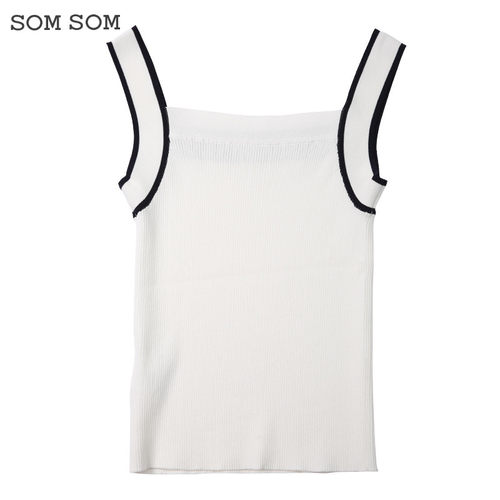 SOMSOM/索玛春季新款纯色简约百搭修身宽肩背心吊带上衣