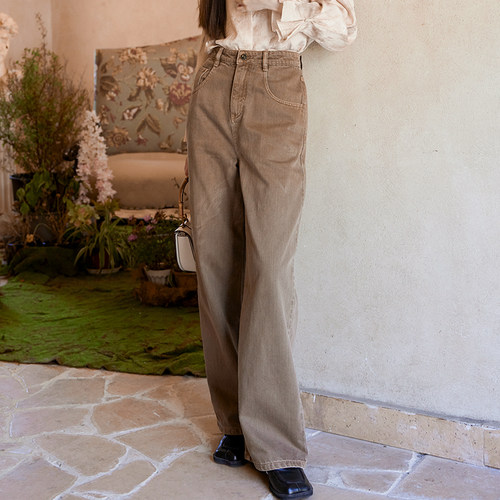 SOMSOM/索玛秋季新款直筒复古阔腿牛仔长裤女高腰日常