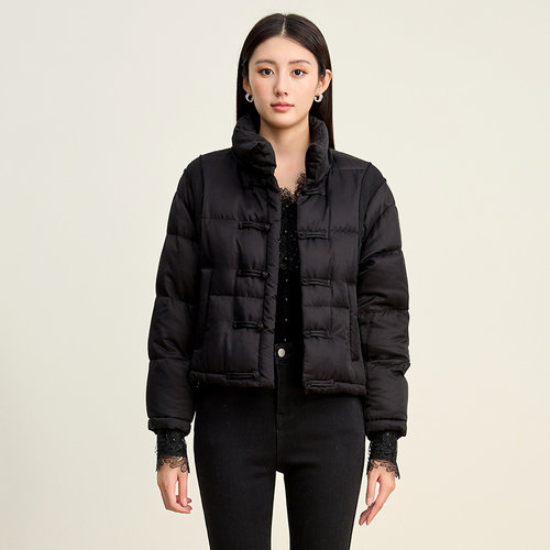 SOMSOM/索玛冬季新品立领盘扣新中式简约短款羽绒服外套面包服