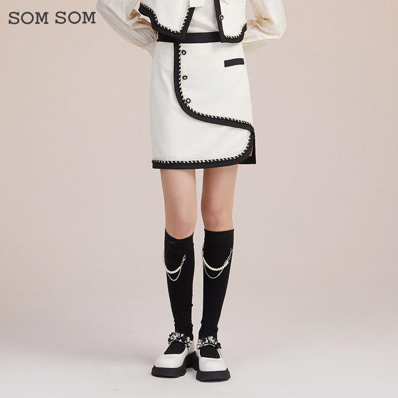 SOMSOM/索玛不规则高腰a字裙女春季设计感小众半身裙时尚开叉短裙,女装/女士精品,半身裙,淘宝优惠券,粉丝福利购,淘宝优惠卷