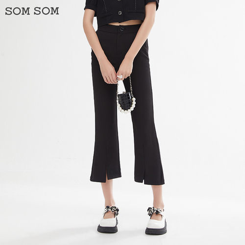 SOMSOM/索玛美式复古高腰百搭微喇喇叭休闲裤女春夏季外穿