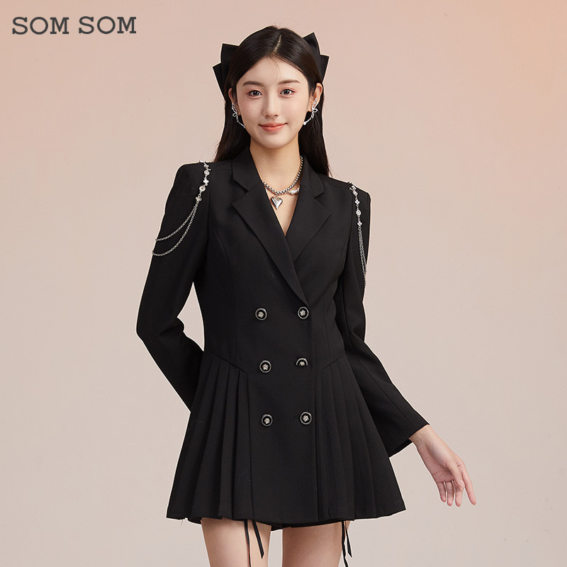 SOMSOM/索玛黑色西装裙春秋季高级感显瘦西装外套女设计感