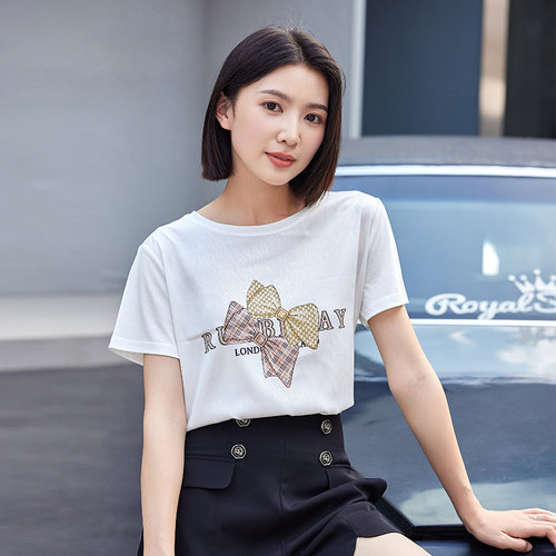 SOMSOM/索玛短款短袖t恤女夏季正肩白色套头体恤显瘦半袖上衣薄款