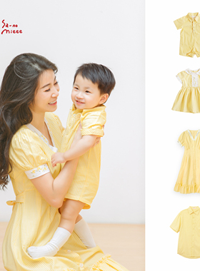sanomieee夏男女宝法式连衣裙连体裤衬衣一家三四口母女父亲子装