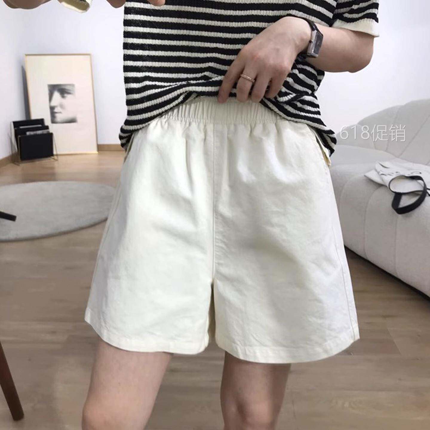 白色棉麻工装短裤女夏天薄高腰宽松休闲小个子日系a字阔腿三分裤