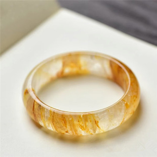 天然黄胶花水晶手镯 鸠羽幽灵异象水晶胶花镯子女款首饰品礼物