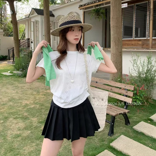 上衣SI111 纯色镂空刺绣T恤休闲减龄风显瘦百搭短袖 苏珊 2026新款