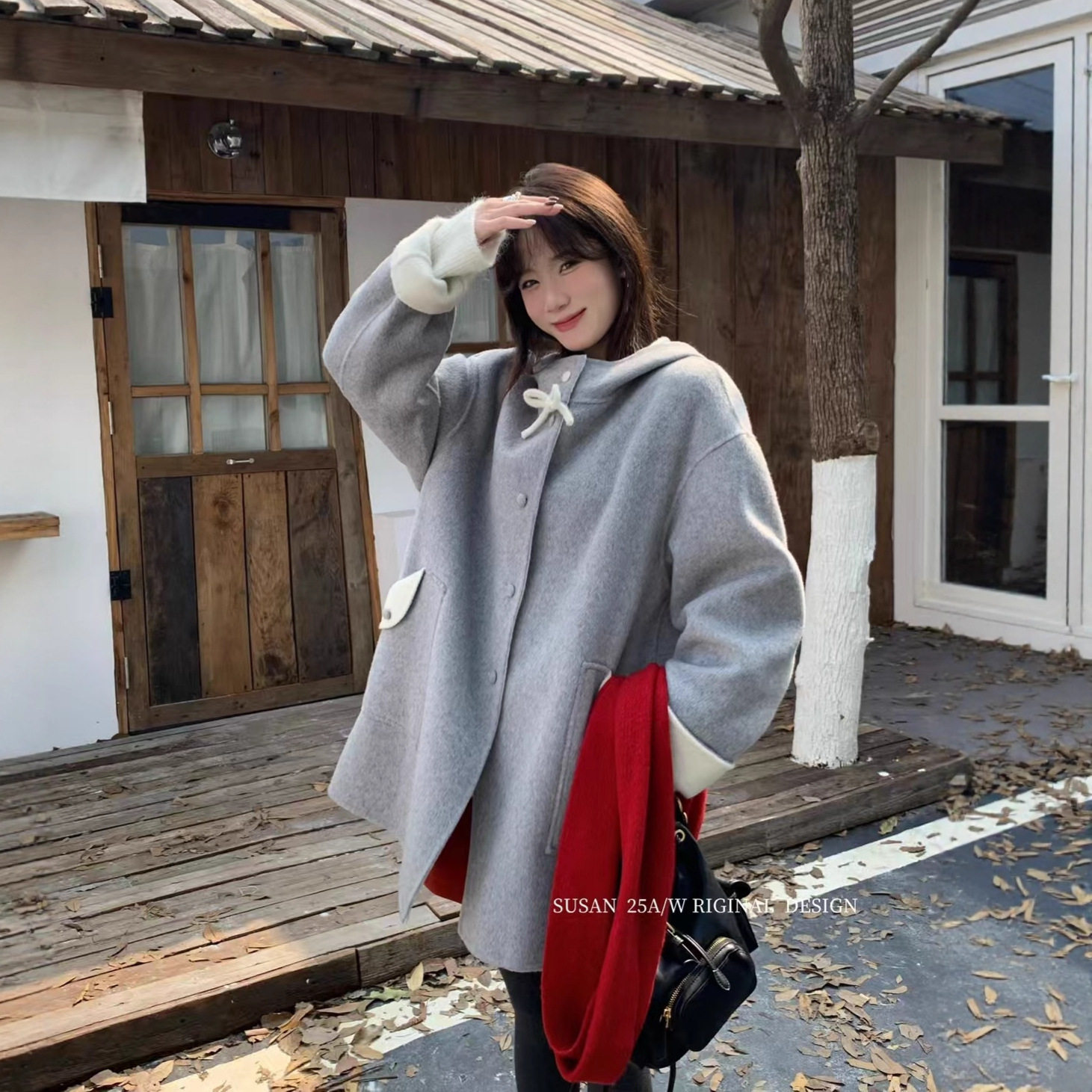 苏珊 2025秋冬新款连帽宽松双面呢羊绒大衣高级感羊毛外套696S