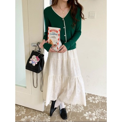 3th Morning 早春新款 撞色钩花V领气质显瘦针织开衫ZY3917