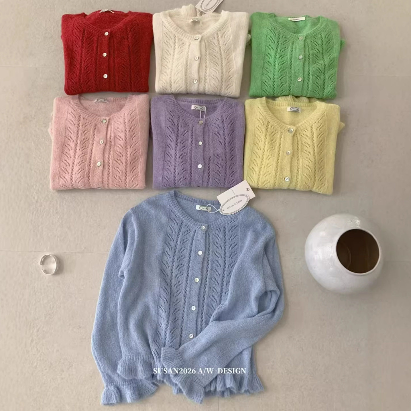 苏珊 2026春季新款纯色针织开衫女镂空长袖单排扣内搭毛衣TD25162,女装/女士精品,毛衣,淘宝优惠券,粉丝福利购,淘宝优惠卷