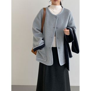 那末 正反两穿!韩系复古高级感撞色双面呢大衣羊毛外套女A8529