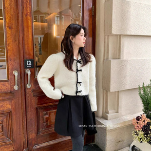 甜美穿搭气质毛衣上衣1526S 温柔小香风蝴蝶结软糯针织衫 苏珊 法式