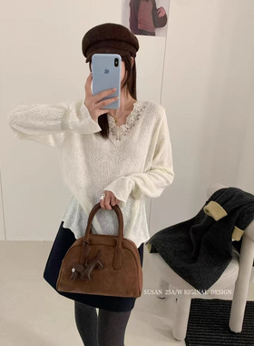 苏珊 2025韩系感蕾丝钩花针织衫秋季新款时尚洋气内搭上衣A39329