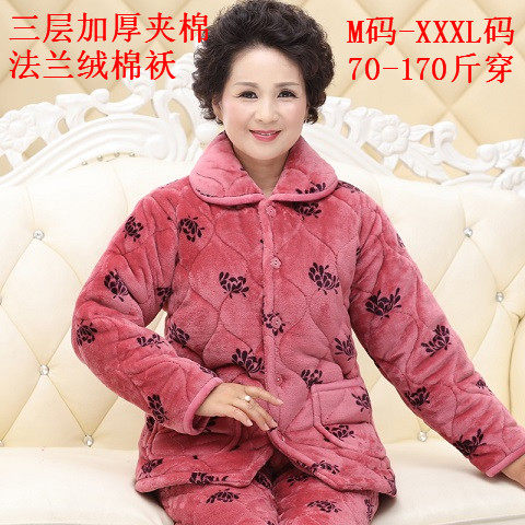 中老年冬天保暖法兰绒夹棉袄女装