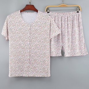 200斤老太太针织纯棉t恤衫 老人夏季 睡衣女胖婆婆宽松大码 短裤 短袖