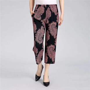 纯棉绸婆婆长裤 中老年人造棉九分裤 八分裤 妈妈薄款 外穿出门 女夏季