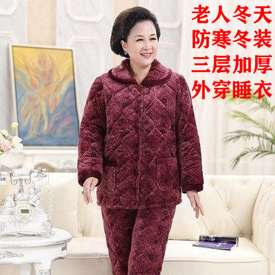 中老年加绒加厚家居服法兰绒女装