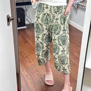 纯棉绸阿姨7分裤 200斤中年妇女夏天空调睡裤 宽松大码 胖妈妈七分裤