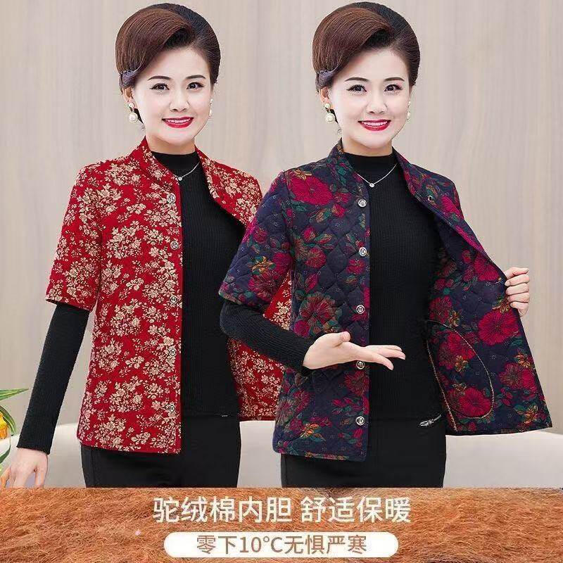 中老年奶奶短袖加绒加厚马夹驼绒