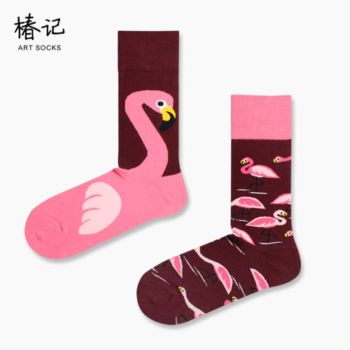 椿记粉色火烈鸟袜子ins潮流欧美