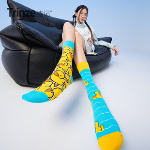 AB款袜子女ins潮中筒袜可爱小鸭子百搭鸳鸯高腰不对称秋冬季长袜