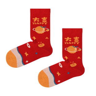 椿记儿童马年本命年袜子红色属马中筒男童女童秋冬过年新年袜礼盒