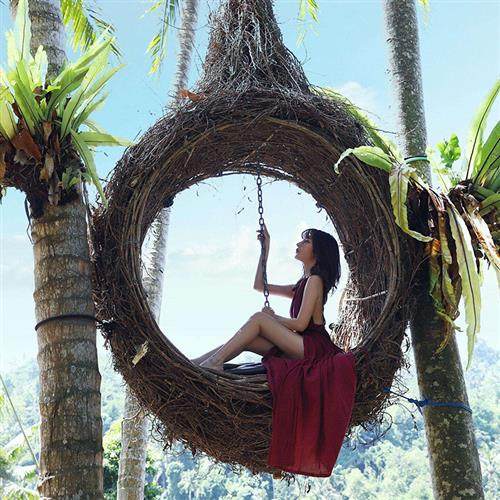 巴厘岛网红鸟巢秋千景区婚纱拍摄道具创意悬挂圆形床户外民宿鸟巢