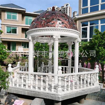 欧式石雕凉亭景区别墅园林晚霞红亭子铁艺圆顶石亭子摆件厂家供应