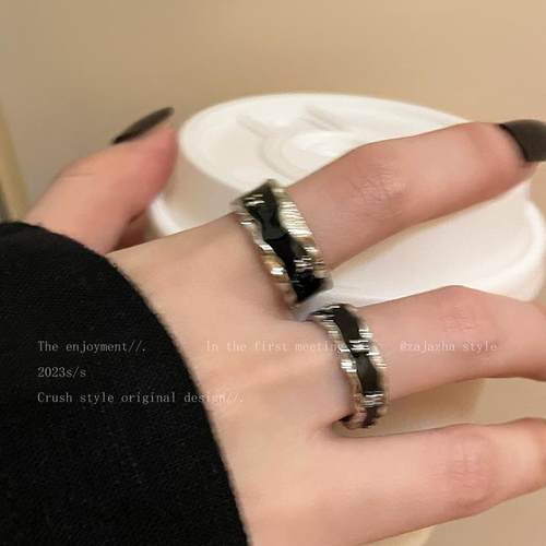 黑色滴釉开口戒指女小众设计情侣食指戒轻奢高级感时尚个性指环潮