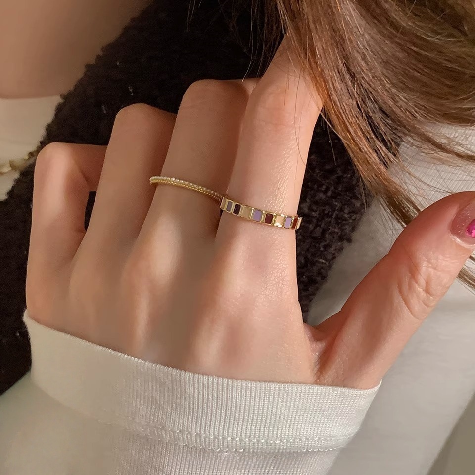 焦糖香芋拼色滴釉戒指女叠戴