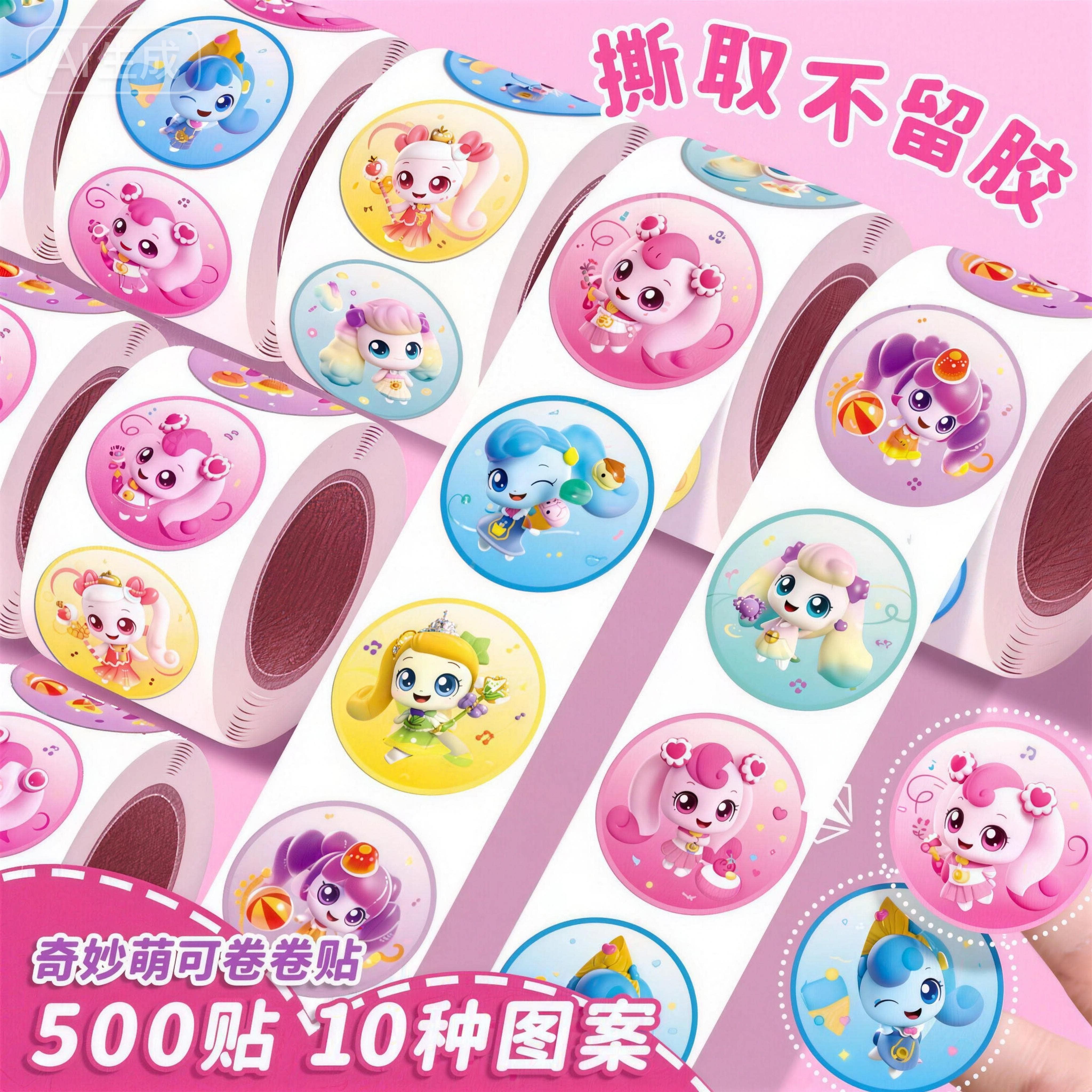 儿童女孩贴纸爱心奇妙萌可玩具卷卷贴益智玩具奖励幼儿园公主帖纸