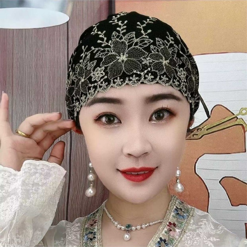 遮白发神器头饰头套薄款帽子女2024新款夏天中老年女士帽花朵蕾丝