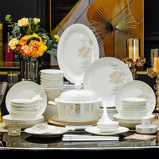 碗碟套装家用2026新款高颜值餐具景德镇陶瓷轻奢骨瓷饭碗盘筷乔迁