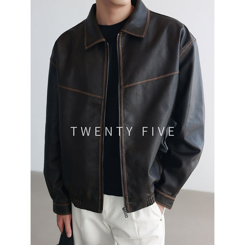 TWENTY FIVE｜做旧擦色线条设计感PU皮衣男秋季廓形松弛夹克外套
