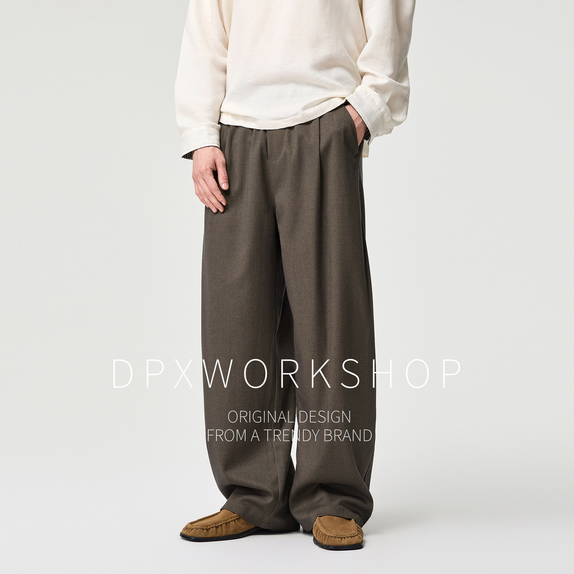 DPX秋季羊毛混纺直筒裤男时尚潮牌简约百搭男士男装宽松休闲裤子