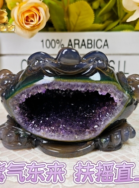 灵蟾晶舍｜紫气东来扶摇直上｜稀有天然蓝绿玛瑙紫水晶金蟾摆件36