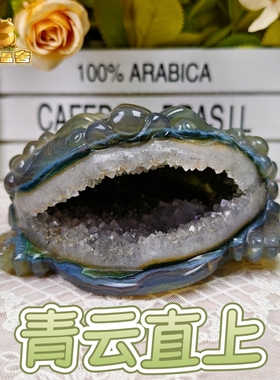 灵蟾晶舍｜青云直上｜稀有天然绿皮玛瑙白水晶金蟾摆件招财揽贵37