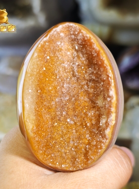灵蟾晶舍｜黄金砂糖水晶龙蛋带二次结晶