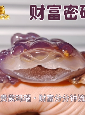 灵蟾晶舍｜财富密码｜天然玛瑙水晶金蟾摆件招财聚财赚钱装饰146