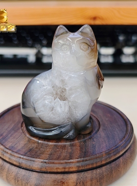 灵蟾晶舍招财猫雕刻件天然水晶水晶猫咪摆件原石矿标发财装饰31