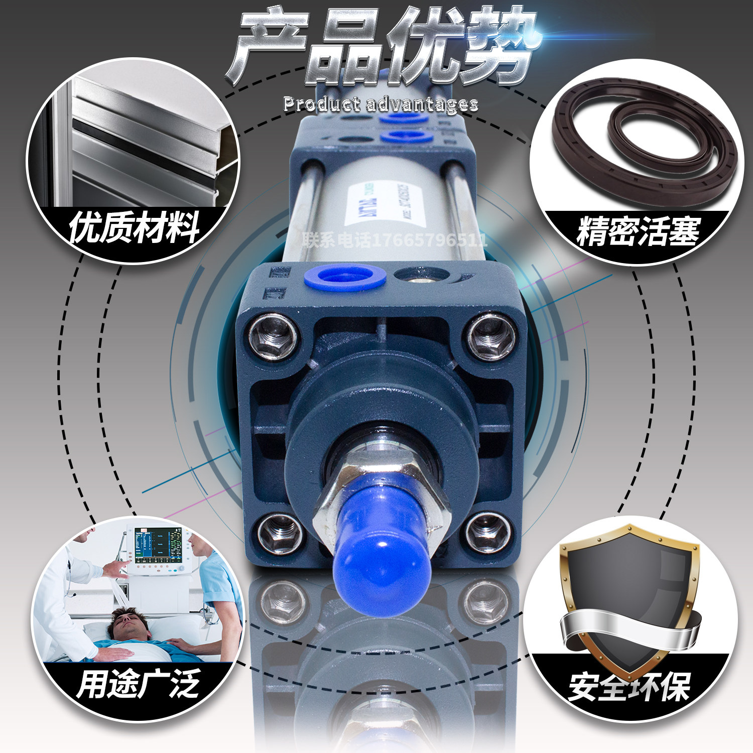 亚德客sct多位置sct32/40x25x50x100x150x200x250s倍力双行程气缸