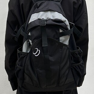 MIRENBU迷人布 自制双肩包 基础logo黑灰色情侣大容量工装旅行包