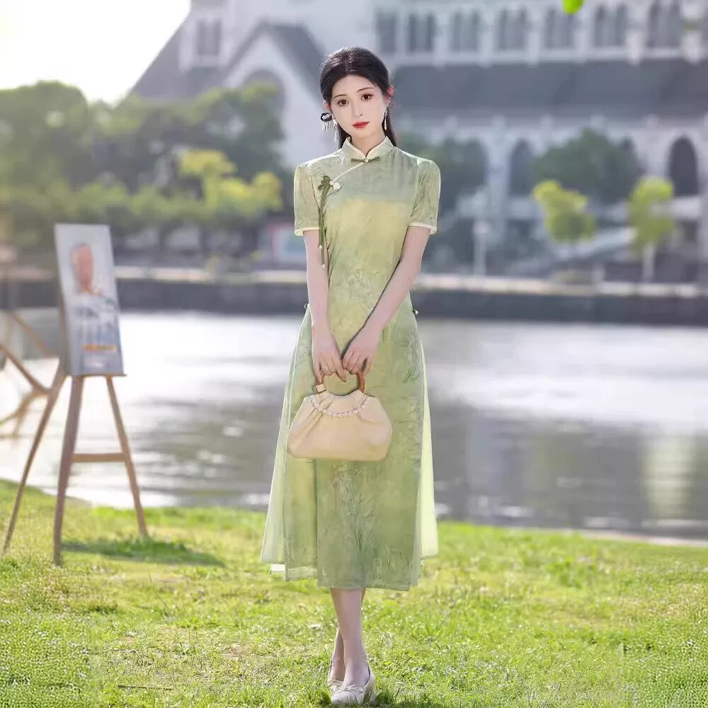 旗开得胜送考旗袍高考中考2025新款绿色妈妈穿的衣服家长陪考服装图片