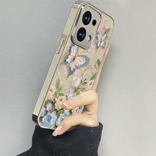 蝴蝶花朵适用opporeno13手机壳reno12新款11防摔10pro+男oppok9s女款6情侣5k保护8k12plus套k10x3oppo4se7